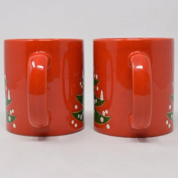 VTG Set Waechtersbach West W Germany Christmas Tree Mug Ceramic Red Green 2 Cups - Picture 5 of 14